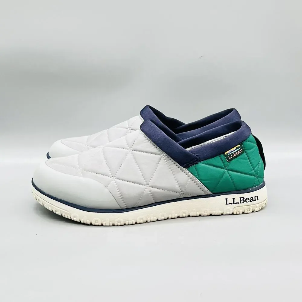 LL Bean Shoes Mens 11 Gray Green Quilted Nylon Slip On House Slippers Comfort